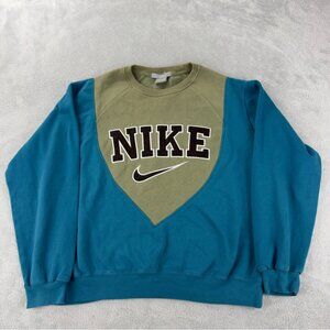 Nike Rework Men's Size Large Blue/Grey Fleece Lined Crewneck Long Sleeve Sweater